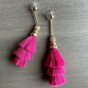 Pink and Gold Tassel Earrings